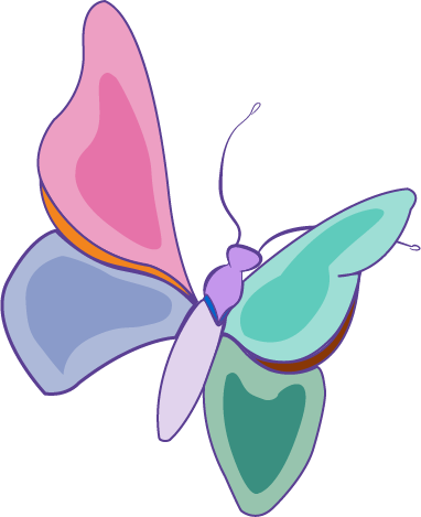 The butterfly mascot drawn in the spectrum palette.